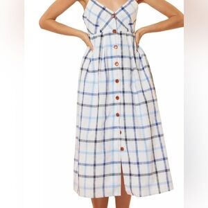 NWT RED CARTER Blue and White linen checkered midi dress with buttons size XS